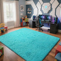 Teal Blue Rug Fluffy Rug, 6x9 Teal Area Rugs for Living Room, Soft Cute Baby Play Mat, Teal Rugs for Bedroom, Nursery, Preppy Dorm, Plush Aesthetic