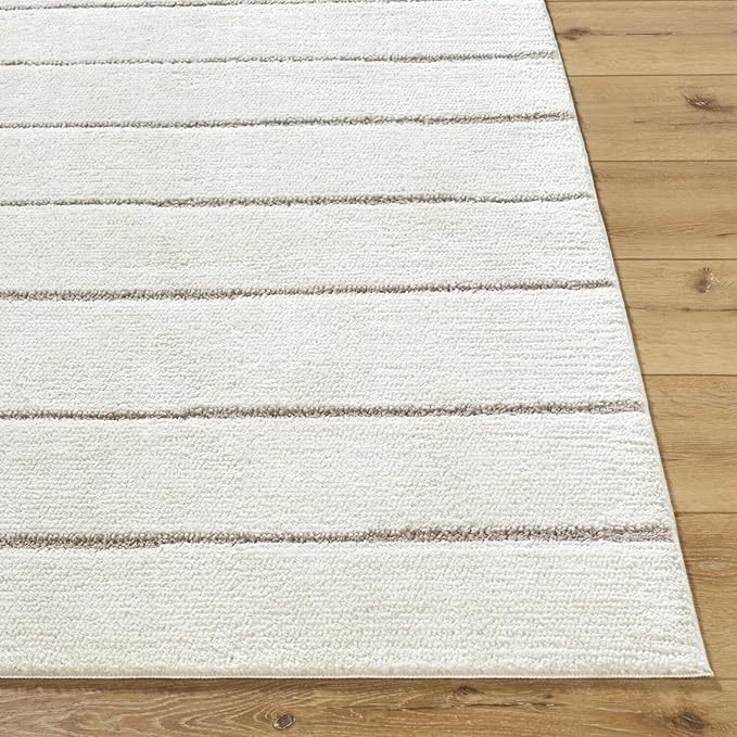 Livabliss x Our PNW Home Cascade Minimalist Striped Area Rug, 12' x 15', Striped Ivory/Taupe