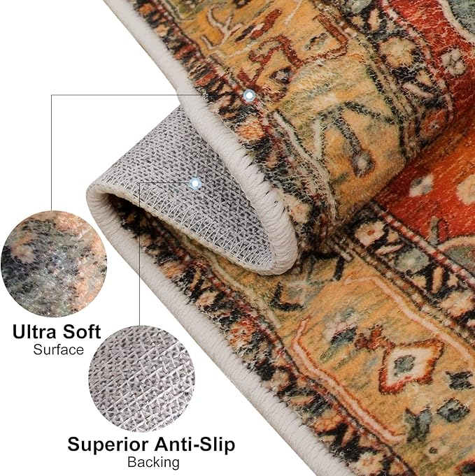 COMSLE Boho Runner Rug, 2' x 7' Washable Rugs for Hallway Faux Wool Small Kitchen Area Rug Distressed Throw Rug Non-Slip Laundry Room Rug Carpet Runner for Entryway Indoor Bedroom