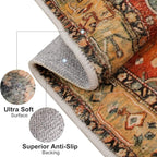 COMSLE Boho Area Rug, 4' x 6' Machine Washable Rugs for Entryway Faux Wool Large Rugs Distressed Throw Rug Non-Slip Floor Carpet for Indoor Bedroom Kitchen Living Room