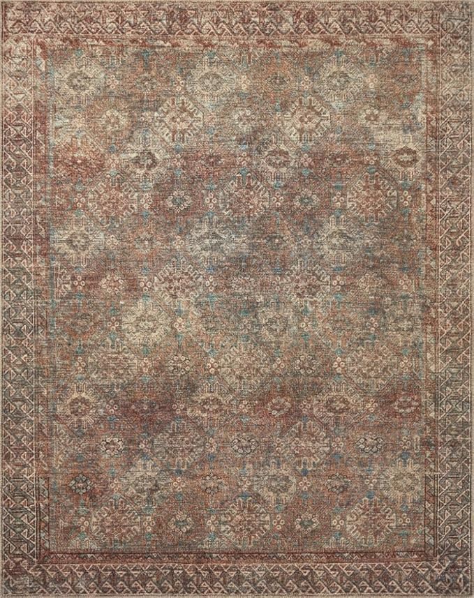 Loloi Amber Lewis Billie Collection, Aqua & Rust 2'-6" x 7'-6" Area Rug – Antique & Distressed Accent Rugs for Living Room, Bedroom, Entryway & Hallway, No Shed High Traffic Area Home Decor Rug