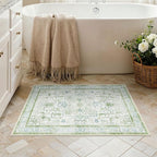 Area Rug 2x3 Doormat, Machine Washable Low Pile Vintage Rugs, Small Lightweight Rug Entryway Indoor Mat for Entrance, Hallway, Kitchen and Corridor, Cream Green