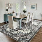 Beglad Area Rugs 4x6 for Living Room, Bedroom, Washable Vintage Rugs -Low Pile Soft Distressed Rugs for Kitchen, Dining Room, Non Shedding, Black and Blue