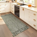 Collive Washable Kitchen Runner Rug, Modern Farmhouse Hand Woven Entryway Rugs Non Slip, Cotton Reversible Bathroom Carpet for Bedroom Hallway Foyer Back Door Decor, 2 x 4.3 ft Olive Green/Cream