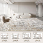 12x15 Area Rug Living Room Rugs - Washable Neutral Modern Abstract Soft Thin Large Rug Indoor Floor No Slip Rug Carpet for Bedroom Under Dining Table Home Office Decor - Brown Grey