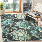 Lahome Floral Machine Washable Area Rugs - 5 x 7 Rugs for Living Room Non-Slip Lightweight Carpet for Bedroom Throw Soft Boho Rug, Blue Paisley Print Indoor Floor Rug for Office Dining Room Kitchen
