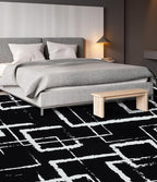 YIHOUSE Black Modern Geometric Area Rug 8x10, Black and White Rug with Abstract Rectangular Patterns,Non-Shedding Washable Rugs for Bedroom, Home Office and Living Room