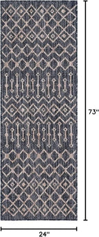 Unique Loom Outdoor Trellis Collection Area Rug - Tribal Trellis (2' x 6' 1" Runner, Charcoal Gray/ Natural)