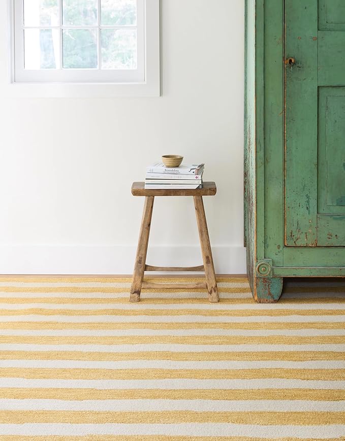 Dash & Albert Silas Stripe Gold Hand Micro Hooked Wool Rug, 5 X 8 Feet, Yellow/Orange Stripe Pattern - Premium Luxury Hotel Quality Soft Breathable Hypoallergenic Machine Washable Easy Care All
