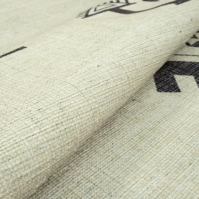 GLN Rugs Contemporary Collection - Machine Washable Area Rug, Contemporary Washable, Non Slip, Low Pile Chenille Rug, Living Room, Bedroom, Kitchen Rug (5' x 7' Cream/Anthracite)