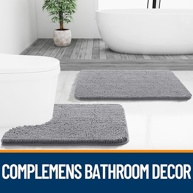 OLANLY Bathroom Rugs 35x24, Extra Soft Absorbent Chenille Bath Rugs, Rubber Backing Quick Dry, Machine Washable Bath Mats for Bathroom Floor, Tub and Shower, Home Decor Accessories, Grey