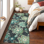 Lahome Floral Runners for Hallways - 2x6 Kitchen Runner Rugs Non Skid Washable Non-Slip Laundry Room Rug Throw Low-Plie Entryway Rug Blue Paisley Print Carpet Runner for Bedroom Bathroom Living Room