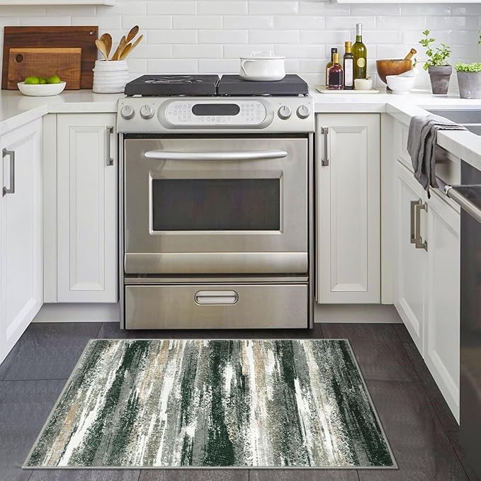 Modern Abstract Entryway Rug Indoor 2x3 Washable Rug Non-Slip Soft Small Area Rug Forest Green Kitchen Mats Thin Print Faux Wool Floor Carpet Throw Rugs for Entrance Bedroom