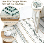 BESTSWEETIE 2x6 Area Rugs for Living Room Washable Moroccan Farmhouse Neutral Geometric Low Pile Non-Slip Soft Print Pattern Rug for Bedroom Kitchen Dining Room Entryway Green/Brown