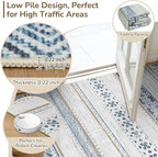 BESTSWEETIE 2x10 Area Rugs for Living Room Washable Moroccan Farmhouse Neutral Geometric Low Pile Non-Slip Soft Print Pattern Rug for Bedroom Kitchen Dining Room Entryway Blue/Brown