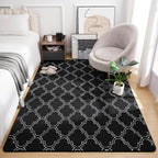 Amearea Fluffy Indoor Area Rug, Soft Trellis Moroccan Rugs for Bedroom, Shag Modern Area Rug for Living Room Kids Room Nursery, Easy Clean, Home Decor Low Pile Carpet, Black 6x9 Feet