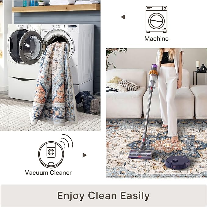 vivorug Runner Rug 2'x7' Washable Non-Slip Boho Runners for Hallways Kitchen Entryway Laundry Room Carpet Hallway Runner Orange/Navy