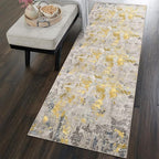 vivorug Runner Rug 2x10 Machine Washable Rug with Non-Slip Backing, Ideal for Kitchen Hallway Entryway Laundry Room - Modern Abstract, Durable, Easy Clean, Low Pile Carpet Runner, Grey/Mustard