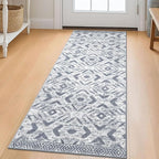 KILOCOCO Kitchen Runner Rug Hallway Runner Rug Washable, Soft Runners Rugs Non Slip Printed Distressed Laundry Room Rugs, Low-Pile Runners for Entryway/Bedroom/Living Room, 2x5 Gray/White