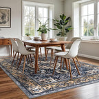 KOZYFLY Boho Area Rug 6x9 Ft Thin Rugs for Living Room Washable Bedroom Rug Non Slip Rugs for Living Room Gold Navy Printed Faux Wool Vintage Bedroom Rug Floor Carpet for Dining Room