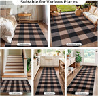 Tangsoo Checkered Easy Jute Rug 5x7 Large Washable Area Rug for Dining Room,Non-Slip Black Brown Indoor Outdoor Rug,Modern Thin Mat Outdoor Carpet for Living Room Bedroom Patio