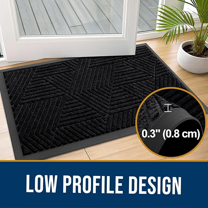 Kitinjoy Front Door Mat Outside Entrance, Sturdy Natural Dirt Trapper, Heavy Duty Rubber Doormat, Low Profile Non-Slip Backing, Easy Clean Floor Mat for Indoor Outdoor Entry, 47X32 Inch, Black