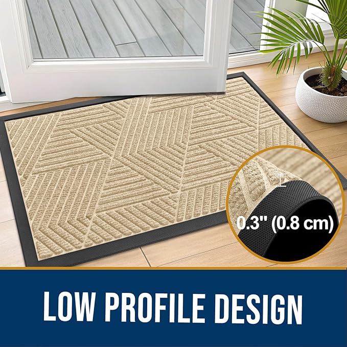Kitinjoy Front Door Mat Outside Entrance, Sturdy Natural Dirt Trapper, Heavy Duty Rubber Doormat, Low Profile Non-Slip Backing, Easy Clean Floor Mat for Indoor Outdoor Entry, 47X32 Inch, Beige