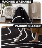 YIHOUSE Black Modern Area Rugs 8x10,Large Black and White Rugs for Living Room,Wave Washable Rug 8x10,Thin Abstract Geometric Rug,Minimalist Striped Rugs for Bedroom,Office