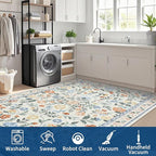 GarveeHome Washable Runner Rug 2 x 6 Non-Slip Non-Shedding Soft Vintage Bedside Rug, Low Pile Farmhouse Floral Carpet, Indoor Foldable Printed Entryway Rug for Hallway Kitchen, Green