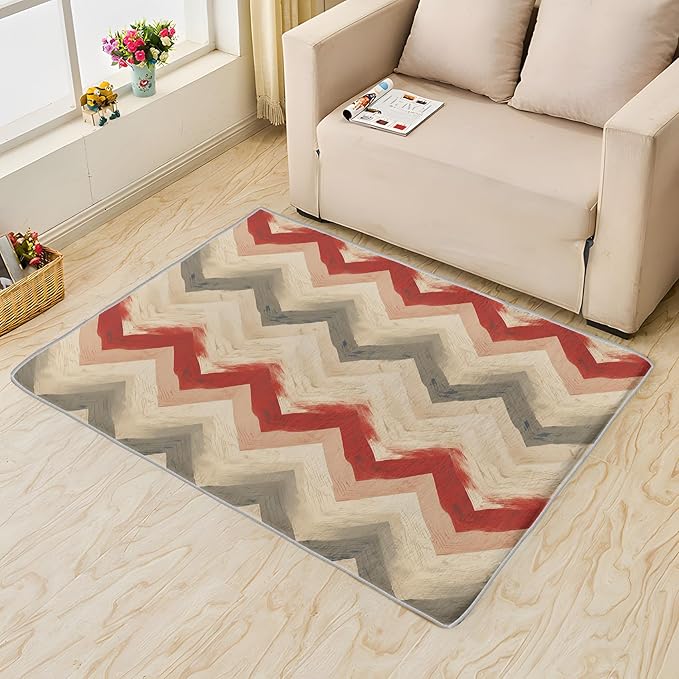 Chevron Pattern Rug, 2x3 Rug, Farmhouse Stripes Rugs for Living Room Bedroom, Stripes Small Area Rug, Washable Rug Non Slip Soft Indoor Carpet, Chevron Pattern Home & Room Decor