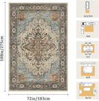 6x9 Machine Washable Area Rug for Living Room, Blue Beige Boho Vintage Floral Rug Large Non-Slip Low Pile Soft Faux Wool Carpet, Kids and Pets Friendly for Bedroom Dining Room Farmhouse Decor Rug