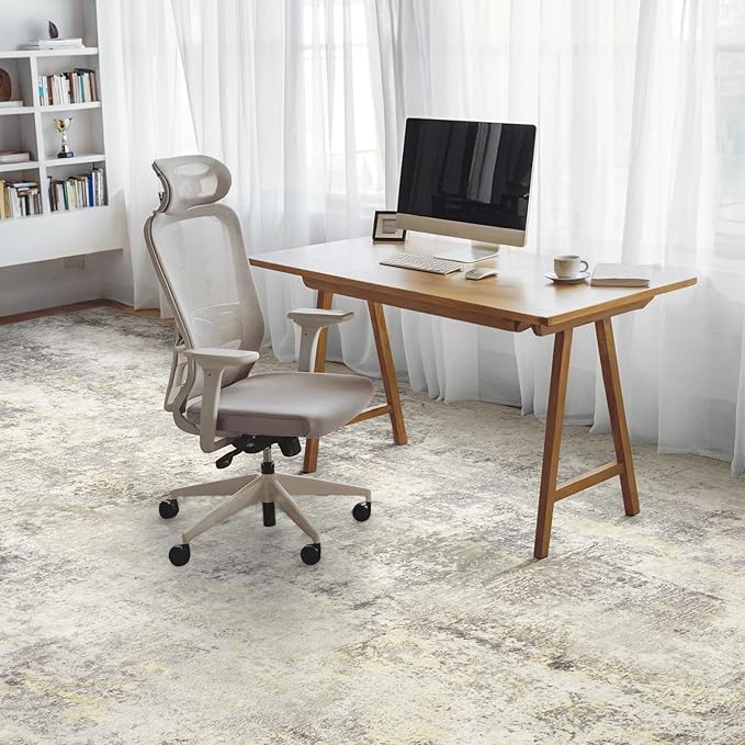 Washable Area Rugs for Living Room 9x12 - Large Neutral Modern Abstract Rug, Soft Low Pile Carpet with Non Slip Backing for Under Dining Room Table, Bedroom, Home, Office, Dorm - Brown Grey