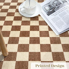 Machine Washable 5x7 Area Rugs for Living Room Checkered, Non Slip Soft Low Pile Farmhouse Geometric Modern Neutral Playroom Boys Rugs for Bedroom, Large Carpet Rugs for Dining Room(Dark Brown,5'x7')