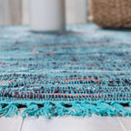 SAFAVIEH Rag Rug Collection Area Rug - 10' x 14', Blue & Multi, Handmade Boho Stripe Cotton, Ideal for High Traffic Areas in Living Room, Bedroom (RAR121B)