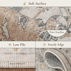 GENIMO 6x9 Area Rugs for Living Room, Machine Washable Non Slip Vintage Rugs, Low Pile Lightweight Chenille Print Rug for Bedroom, Dining Room, Home Office
