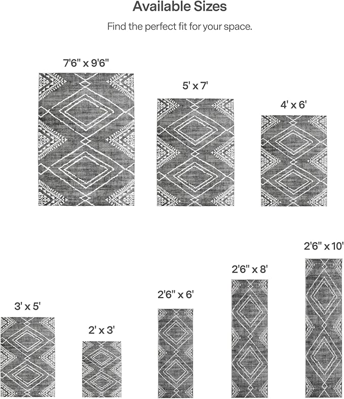 ReaLife Rugs Machine Washable Area Rug Runner - Living Room Bedroom Bathroom Kitchen Entryway Office - Padded Low Pile Stain Resistant Premium - Moroccan Diamond Tribal - Jax - Gray 2'6" x 6'