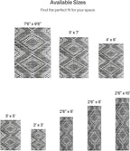 ReaLife Rugs Machine Washable Area Rug Runner - Living Room Bedroom Bathroom Kitchen Entryway Office - Padded Low Pile Stain Resistant Premium - Moroccan Diamond Tribal - Jax - Gray 3' x 5'