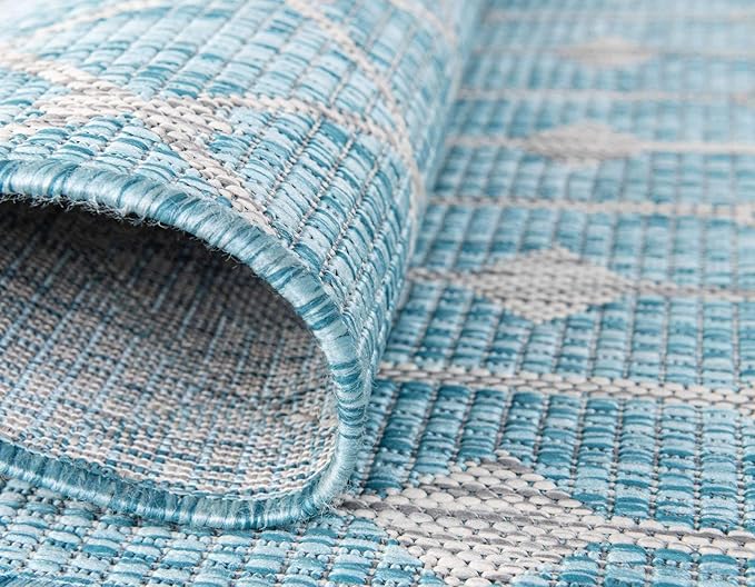 Unique Loom Outdoor Trellis Collection Area Rug - Tribal Trellis (4' 1" x 6' 1" Rectangle, Aqua/ Ivory)