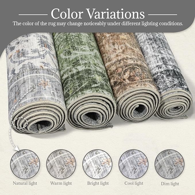 Washable 2'x3' Non Slip Rug Vintage Soft Low Pile Lightweight Boho Area Rugs for High-Traffic Areas (Entryway, Kitchen, Hallway), Farmhouse Decor