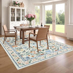 GarveeHome Washable Rug 6 x 9, Low Pile Farmhouse Floral Rug, Non-Shedding Indoor Foldable Printed Carpet Non-Slip Soft Vintage Throw for Bedroom Dining Room Kitchen, Green