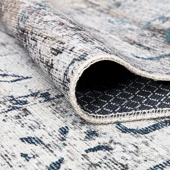 Bloom Rugs Washable Non-Slip 4' x 6' Rug - Teal/Beige Traditional Area Rug for Living Room, Bedroom, Dining Room, and Kitchen - Exact Size: 4' x 6'