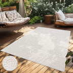 Paco Home Modern in- and Outdoor Rug with Carved Oriental Mandala Pattern in Cream, Size: 6'7" x 9'6"