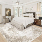 Area Rug 10x12 Washable Rug, Vintage Boho Medallion Rugs Non-Slip Soft Low Pile Large Distressed Rug Indoor Retro Carpet for Living Room Bedroom Dining Room Home Office (Taupe, 10'x12')