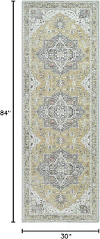 Bloom Rugs Washable Non-Slip 7 ft Runner - Yellow Traditional Medallion Runner for Entryway, Hallway, Bathroom, and Kitchen - Exact Size: 2.5' x 7'