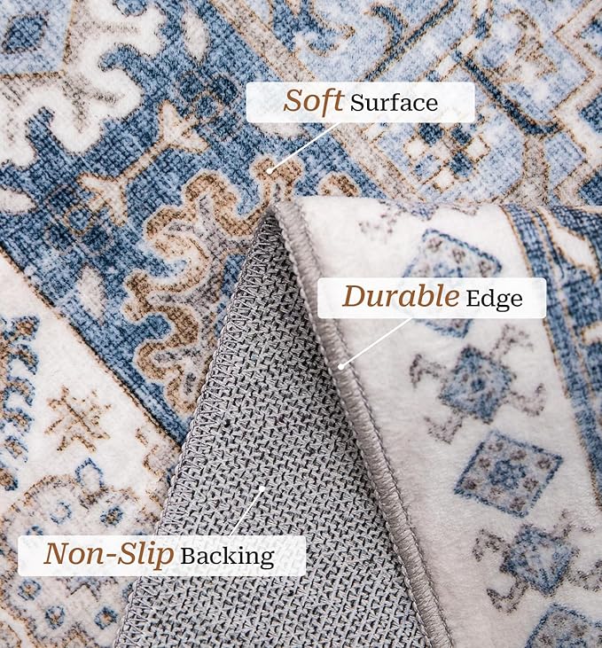 zesthome 2x6 Runner Rug for Hallways, Machine Washable Rug, Non Slip Vintage Low Pile Runners, Stain Resistant Runners for Entryway, Kitchen, Bathroom, Laundry Room, Corridor
