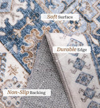 zesthome 5x7 Area Rugs - Ultra-Thin Washble Rug, Stain Resistant Anti Slip Backing Rugs for Living Room,Bedroom, Vintage Home Decor Area Rug (Blue/Beige,5'x7')