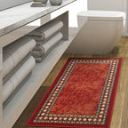 Antep Rugs Alfombras Modern Bordered 2x4 Non-Skid (Non-Slip) Low Profile Pile Rubber Backing Kitchen Area Rugs (Maroon Beige, 2'3" x 4')