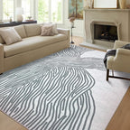 YIHOUSE Grey Rug for Living Room, 5×7 Modern Abstract Area Rug, Geometric Contemporary Wave Striped Rugs for Playroom Nursery, Washable Nonslip Large Rug for Bedroom Dining Room