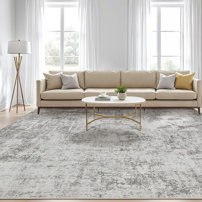 Area Rugs 9x12 Living Room: Washable Large Abstract Neutral Modern Soft Rugs Stain Resistant Indoor Floor Non-Slip Accent Carpet for Bedroom Nursery Playroom Office Dining Room Home Decor- Greige