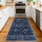 KILOCOCO Boho Entryway Rug 3x5 Area Rug Washable Non Slip Printed Throw Rugs Soft for Kitchen Living Room Dining Bedroom Geometric Moroccan Carpet, Dark Blue